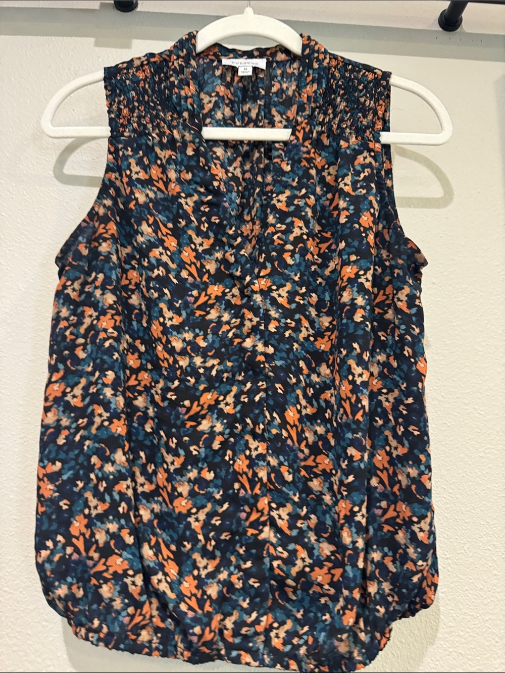 Evereve Floral Smocked Sleeveless Camisole with Orange & Teal Accents